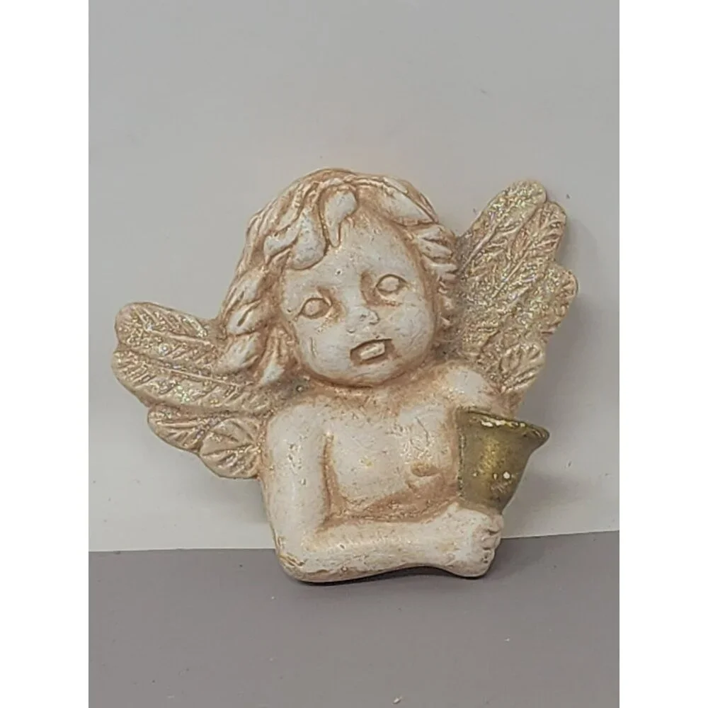 Set Of‎ 3 Angel Figurines With Golden Bell Holder Wall Decor